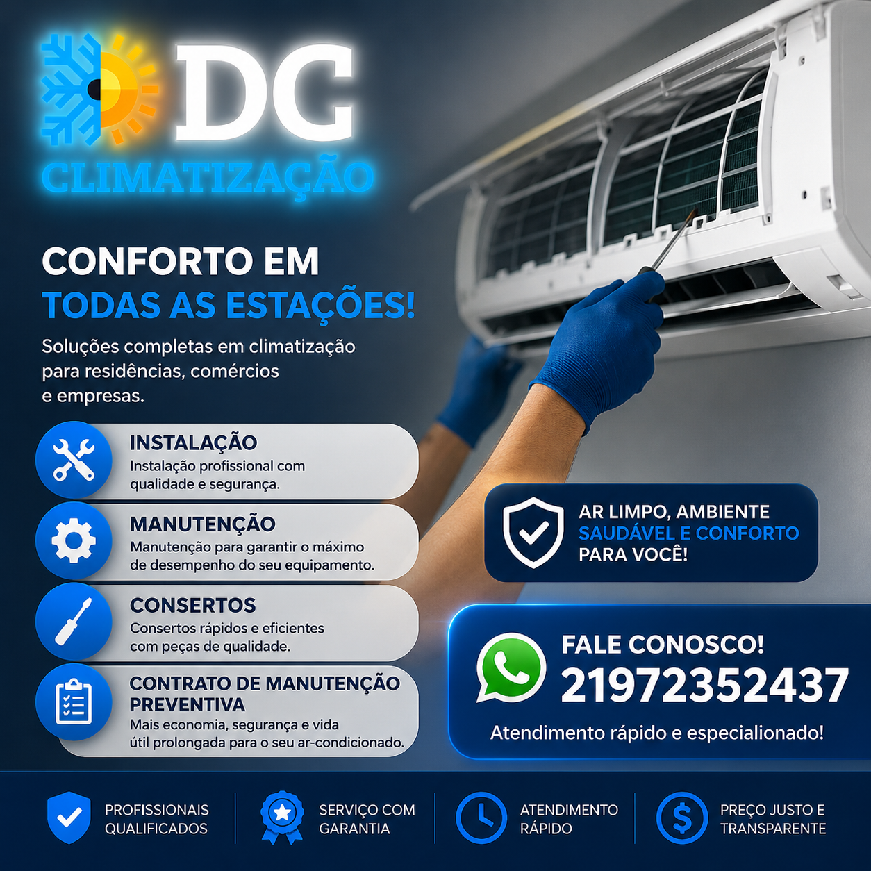 Banner da DC Climatização com manutenção de ar-condicionado